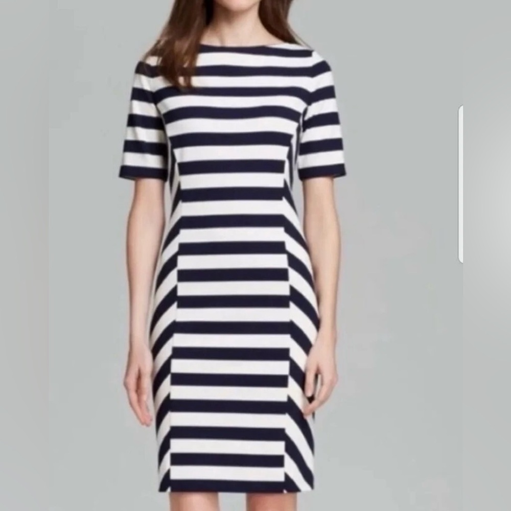 Tory Burch Size 4 Augusta Fitted Sheath Navy and White Striped Dress